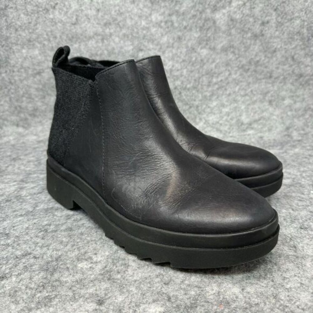 Eileen Fisher Finn Chelsea Boots Womens Size 7.5 Leather Black Wool Pullon Ankle